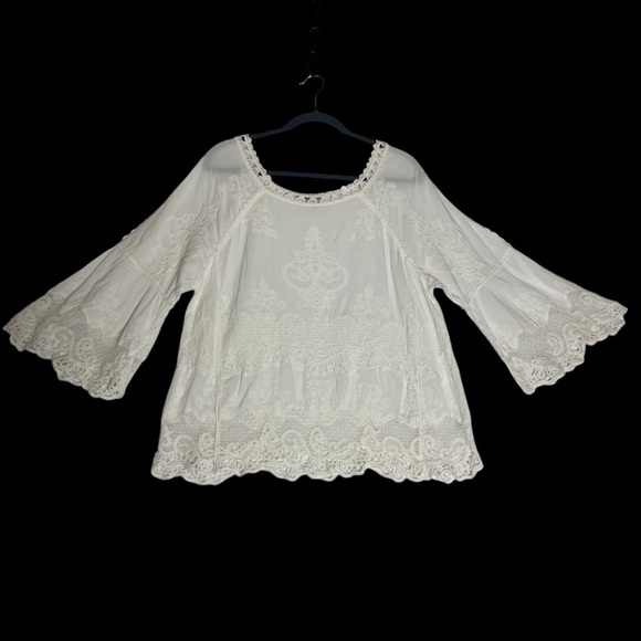 Democracy White Lace‎ Blouse with Split Bell Sleeves S *H0311 - Picture 1 of 6